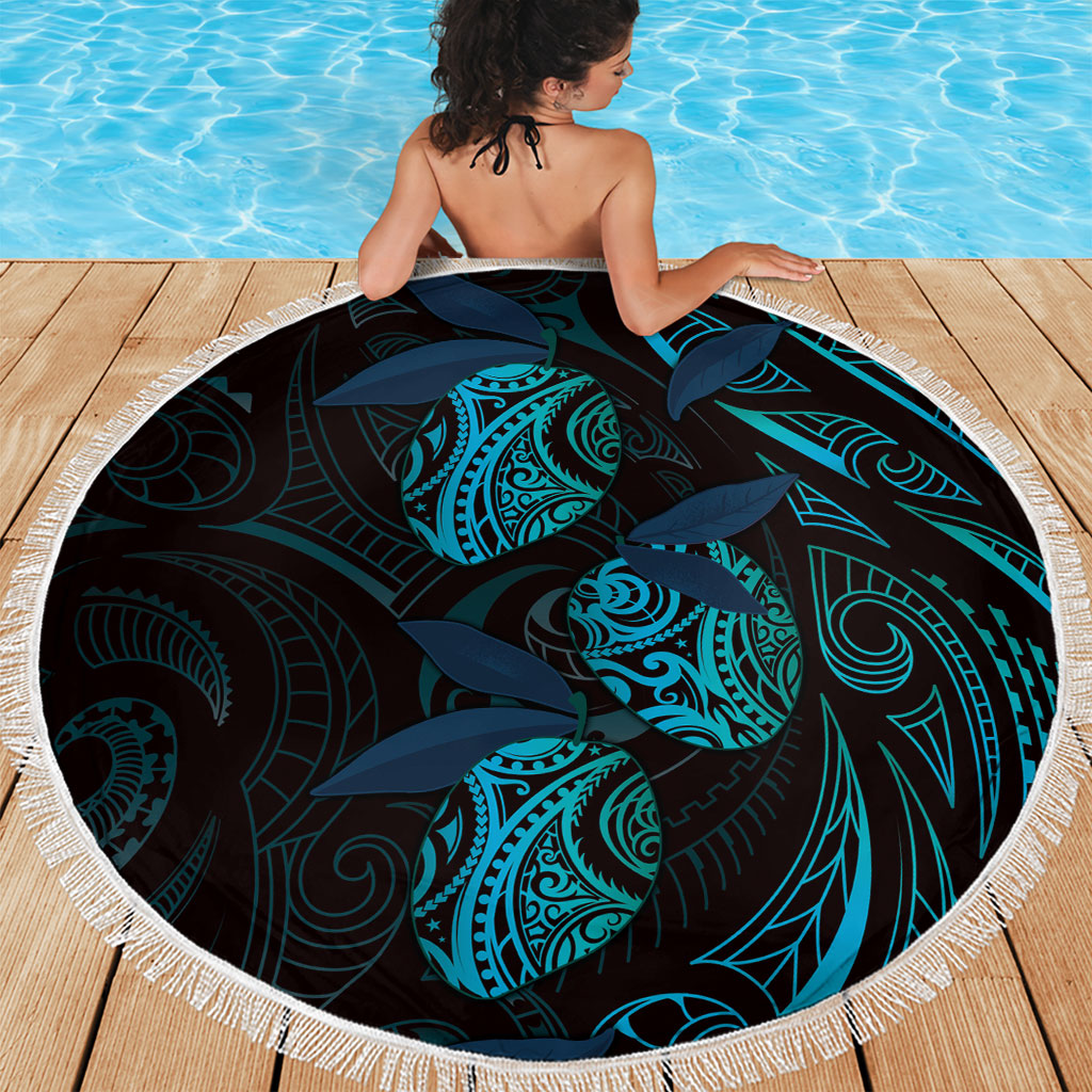 Hawaiian Mango Tribal Tattoo Beach Blanket Teal Pacific Traditional Pattern