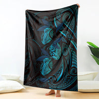 Hawaiian Mango Tribal Tattoo Blanket Teal Pacific Traditional Pattern