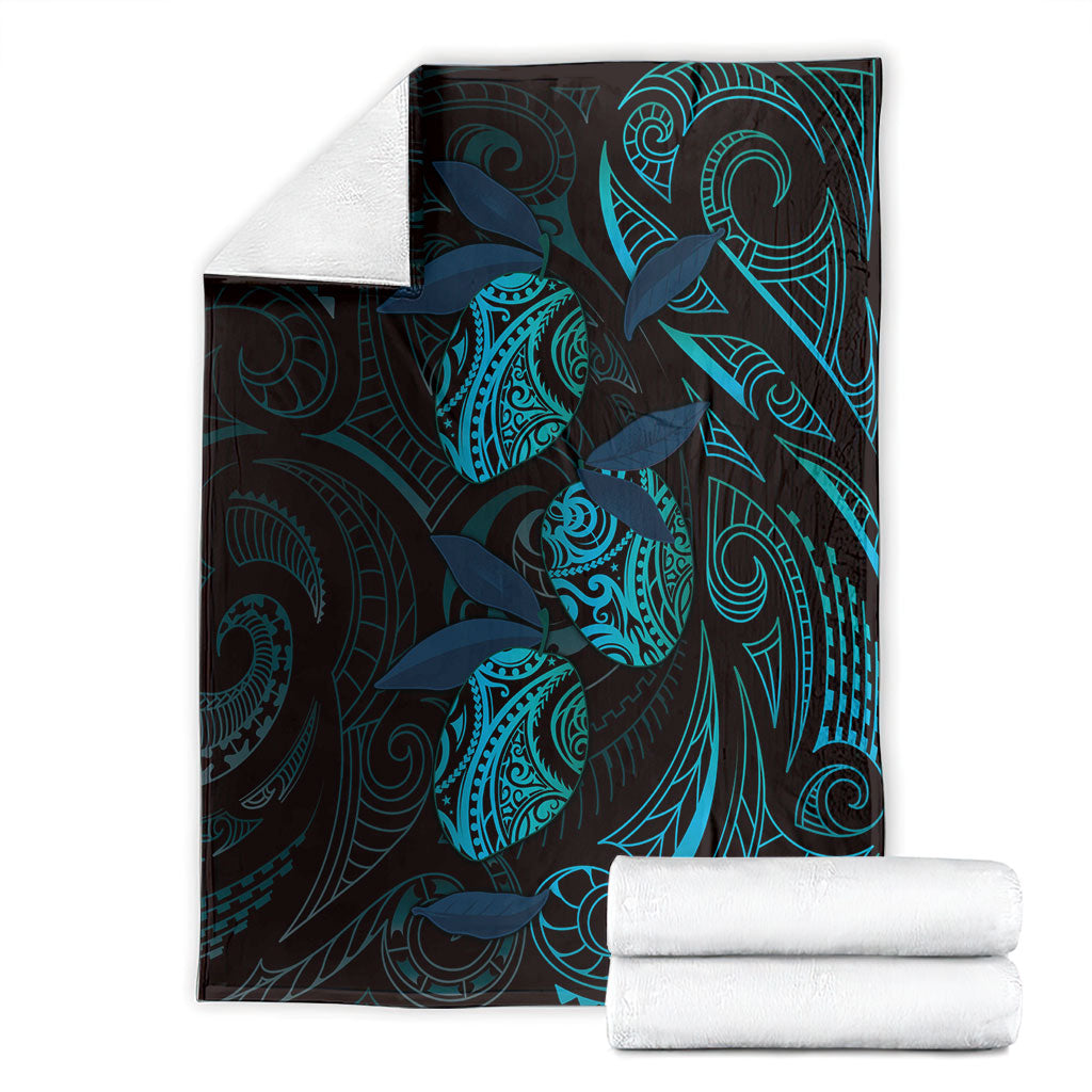 Hawaiian Mango Tribal Tattoo Blanket Teal Pacific Traditional Pattern