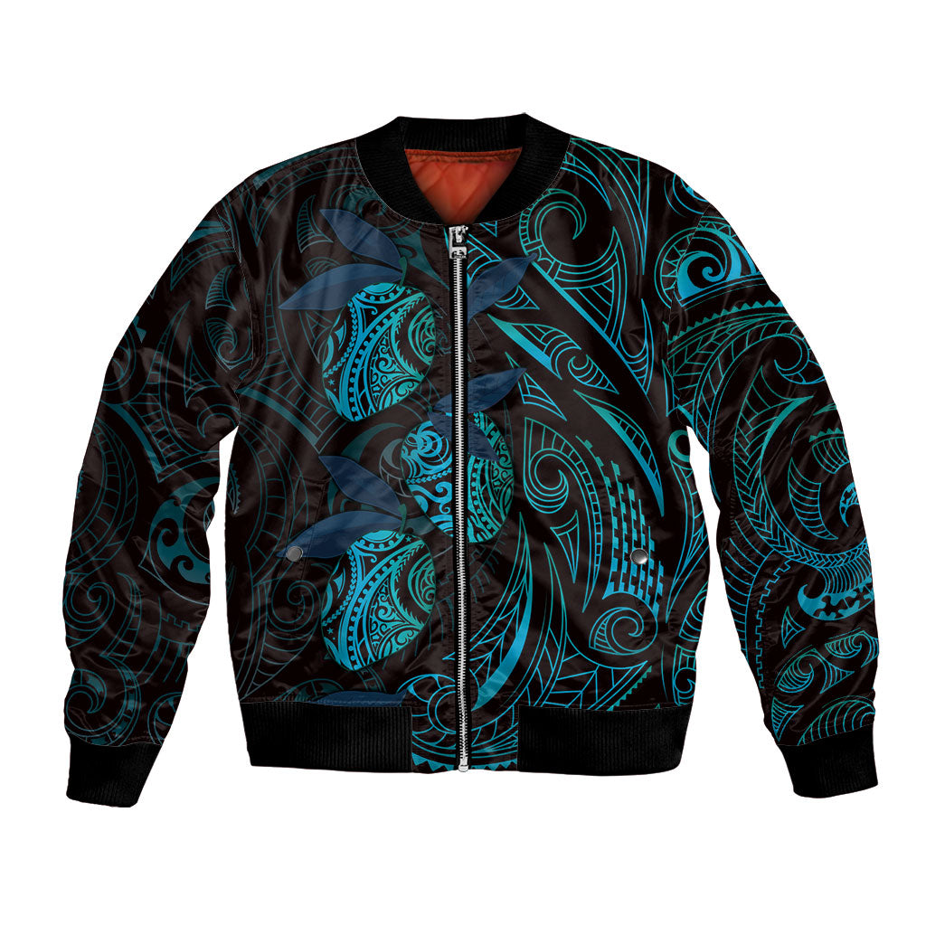 Hawaiian Mango Tribal Tattoo Bomber Jacket Teal Pacific Traditional Pattern