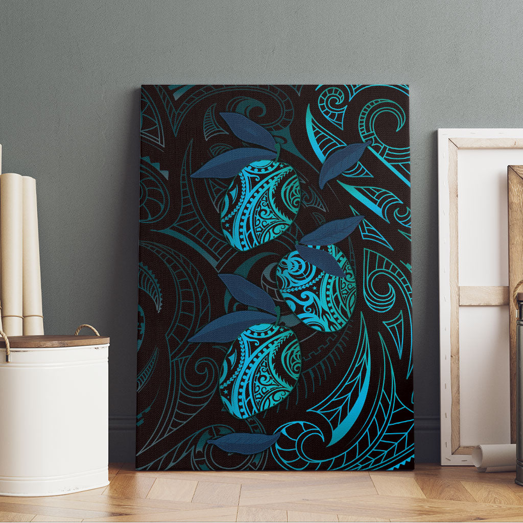 Hawaiian Mango Tribal Tattoo Canvas Wall Art Teal Pacific Traditional Pattern