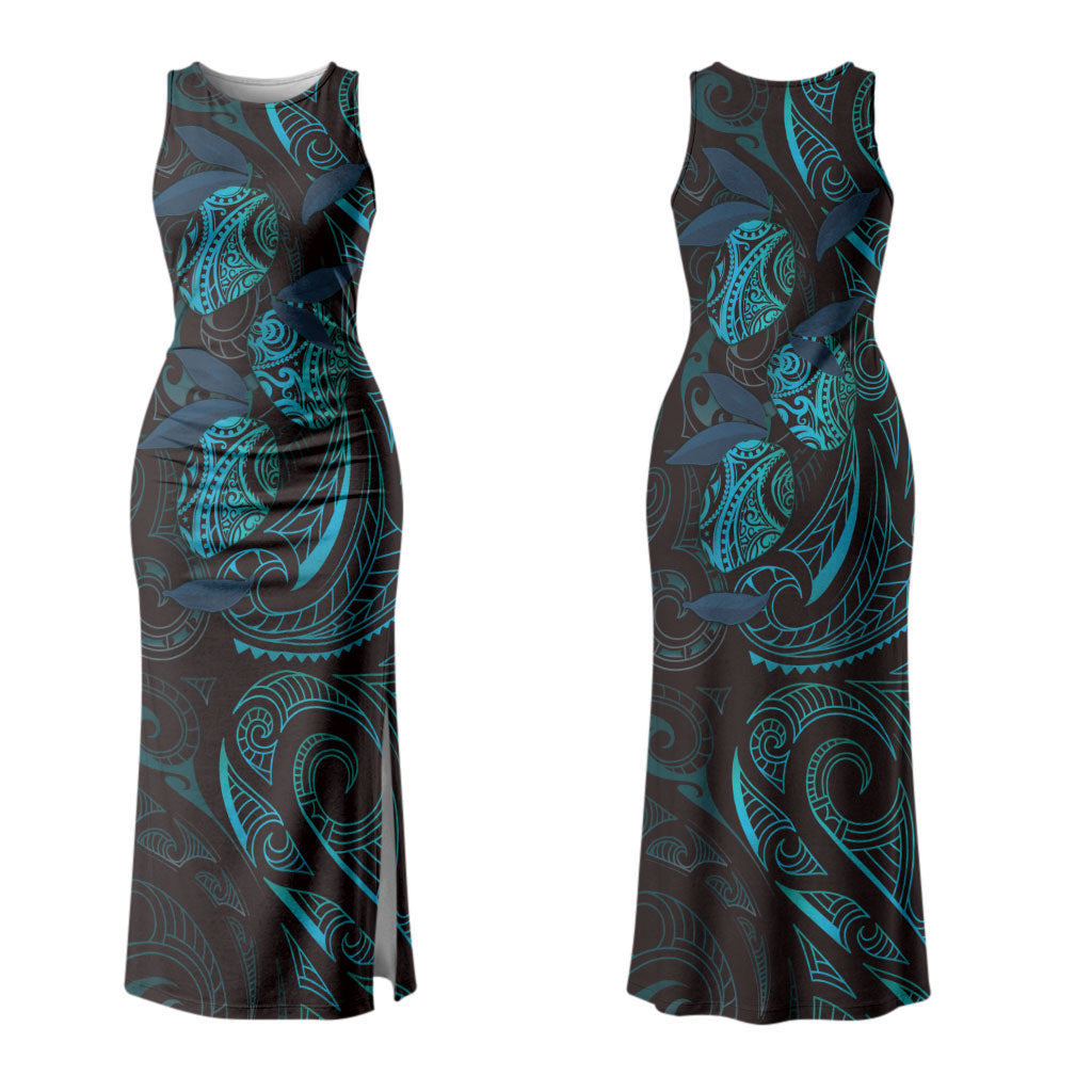 Hawaiian Mango Tribal Tattoo Couples Matching Tank Maxi Dress and Hawaiian Shirt Teal Pacific Traditional Pattern