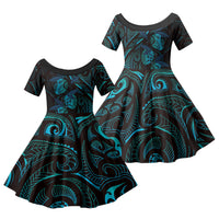 Hawaiian Mango Tribal Tattoo Family Matching Off Shoulder Maxi Dress and Hawaiian Shirt Teal Pacific Traditional Pattern