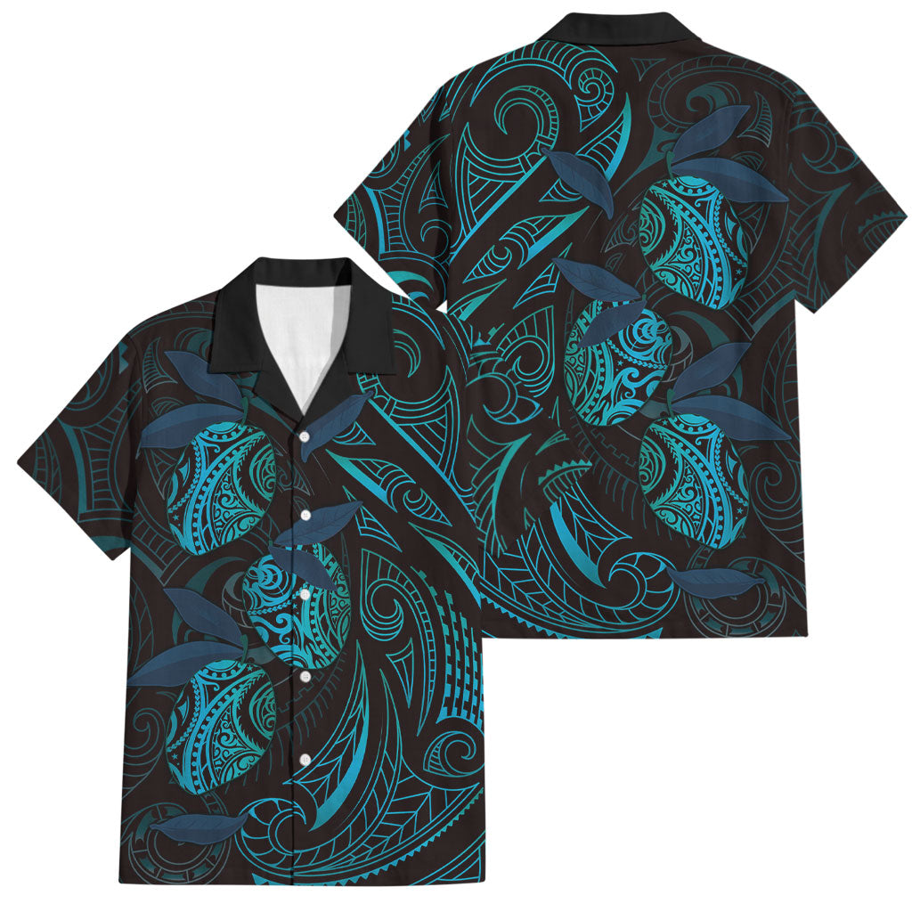 Hawaiian Mango Tribal Tattoo Family Matching Short Sleeve Bodycon Dress and Hawaiian Shirt Teal Pacific Traditional Pattern