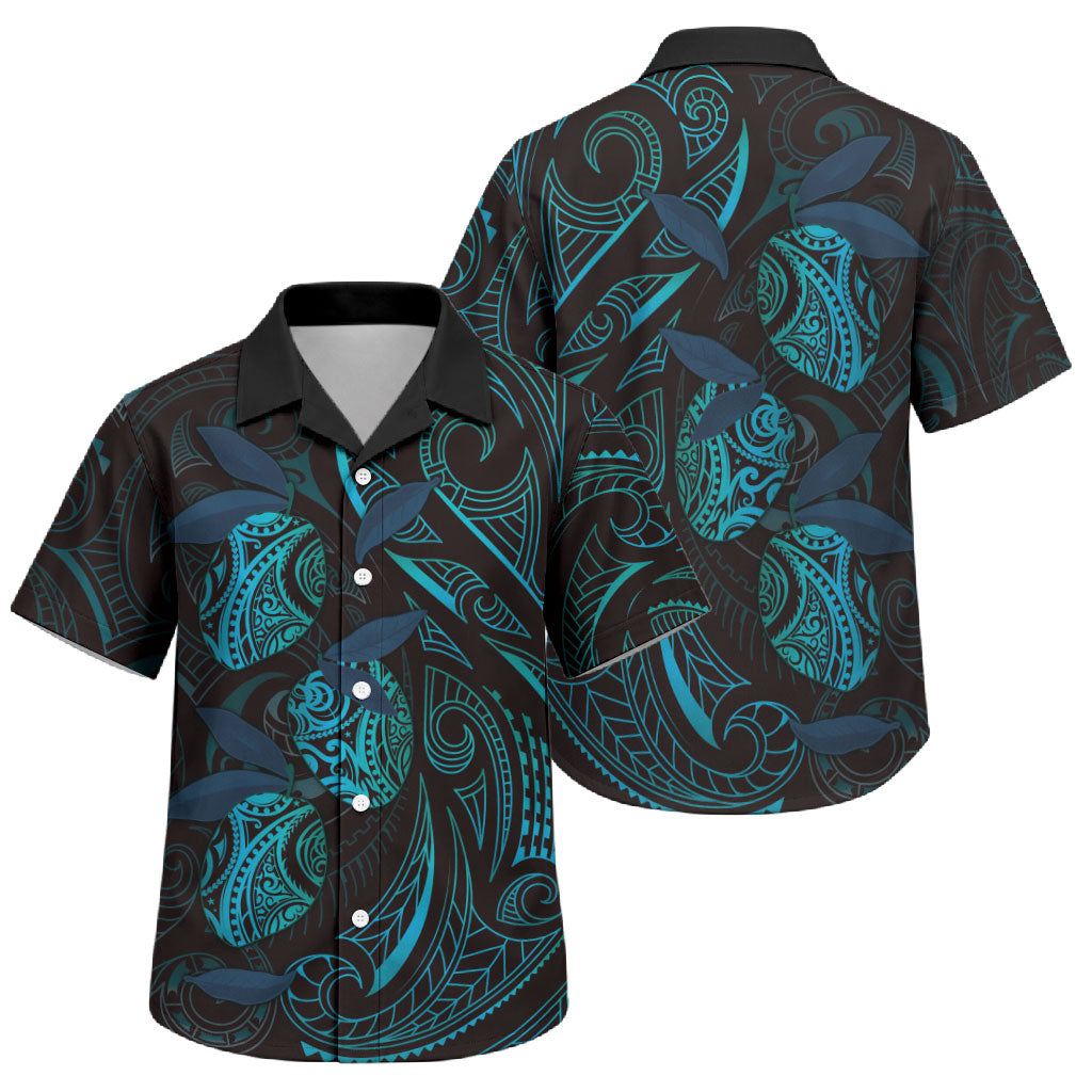 Hawaiian Mango Tribal Tattoo Family Matching Summer Maxi Dress and Hawaiian Shirt Teal Pacific Traditional Pattern