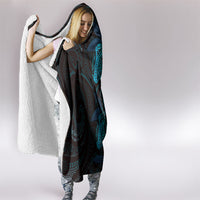 Hawaiian Mango Tribal Tattoo Hooded Blanket Teal Pacific Traditional Pattern