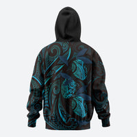 Hawaiian Mango Tribal Tattoo Hoodie Teal Pacific Traditional Pattern