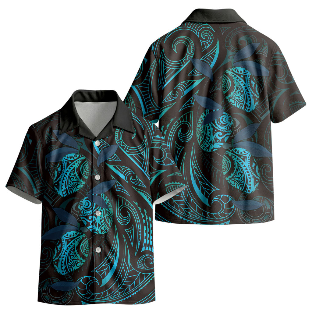 Hawaiian Mango Tribal Tattoo Kid Hawaiian Shirt Teal Pacific Traditional Pattern
