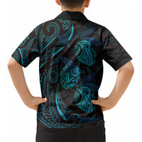 Hawaiian Mango Tribal Tattoo Kid Hawaiian Shirt Teal Pacific Traditional Pattern