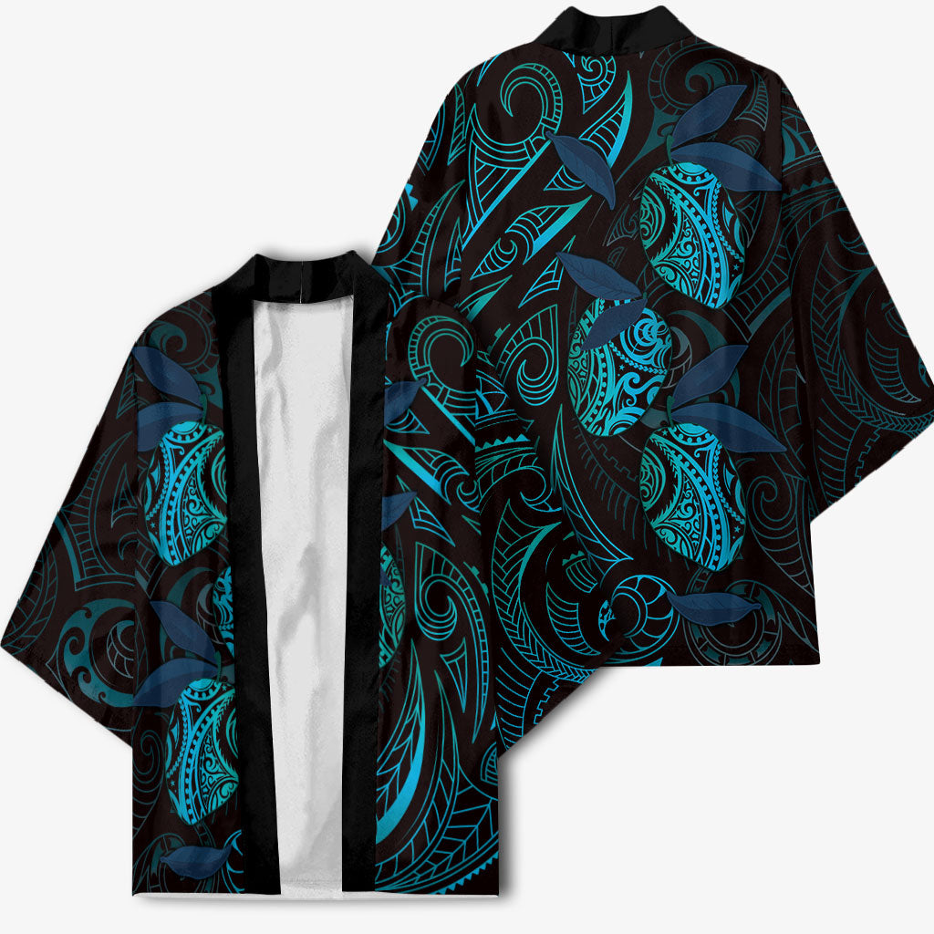 Hawaiian Mango Tribal Tattoo Kimono Teal Pacific Traditional Pattern