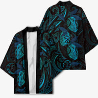 Hawaiian Mango Tribal Tattoo Kimono Teal Pacific Traditional Pattern
