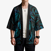 Hawaiian Mango Tribal Tattoo Kimono Teal Pacific Traditional Pattern