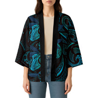 Hawaiian Mango Tribal Tattoo Kimono Teal Pacific Traditional Pattern