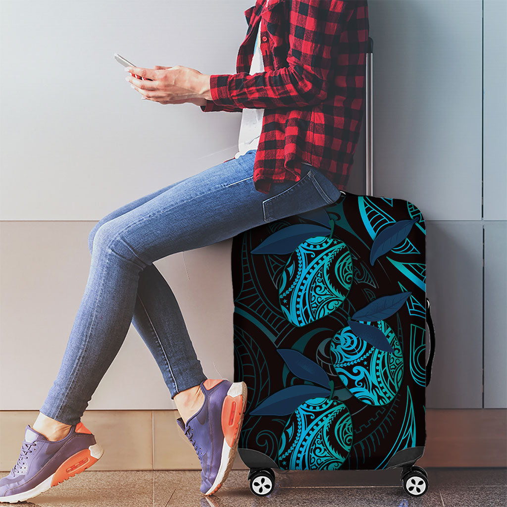 Hawaiian Mango Tribal Tattoo Luggage Cover Teal Pacific Traditional Pattern