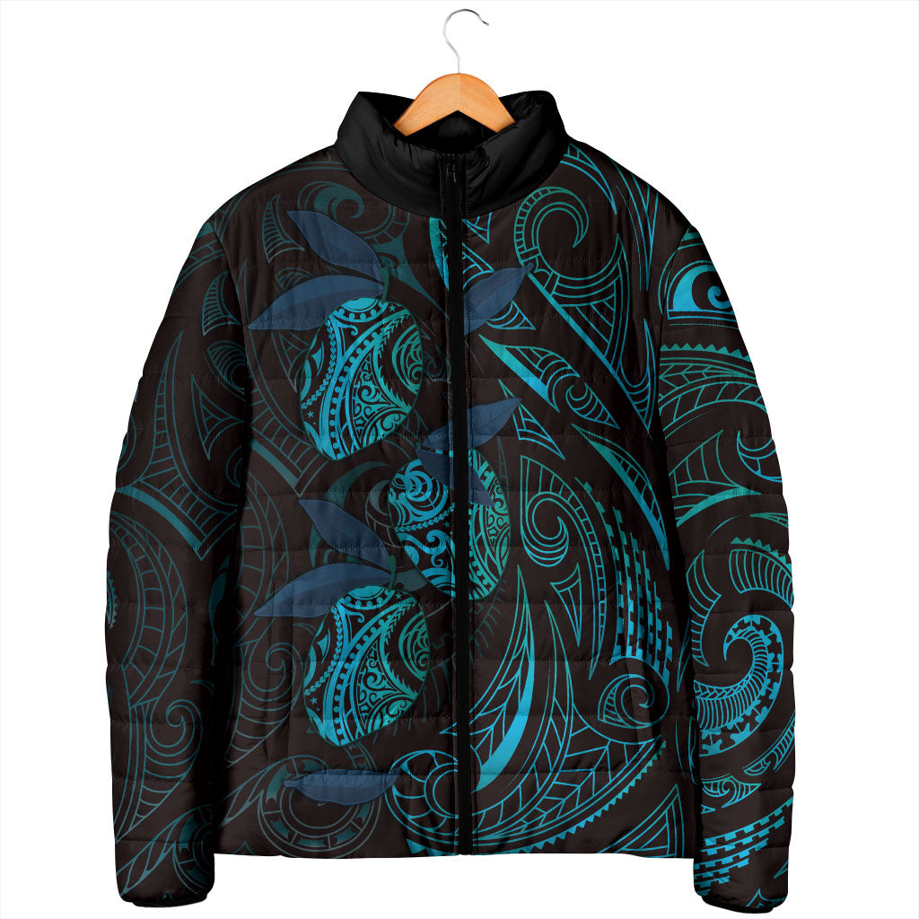 Hawaiian Mango Tribal Tattoo Padded Jacket Teal Pacific Traditional Pattern