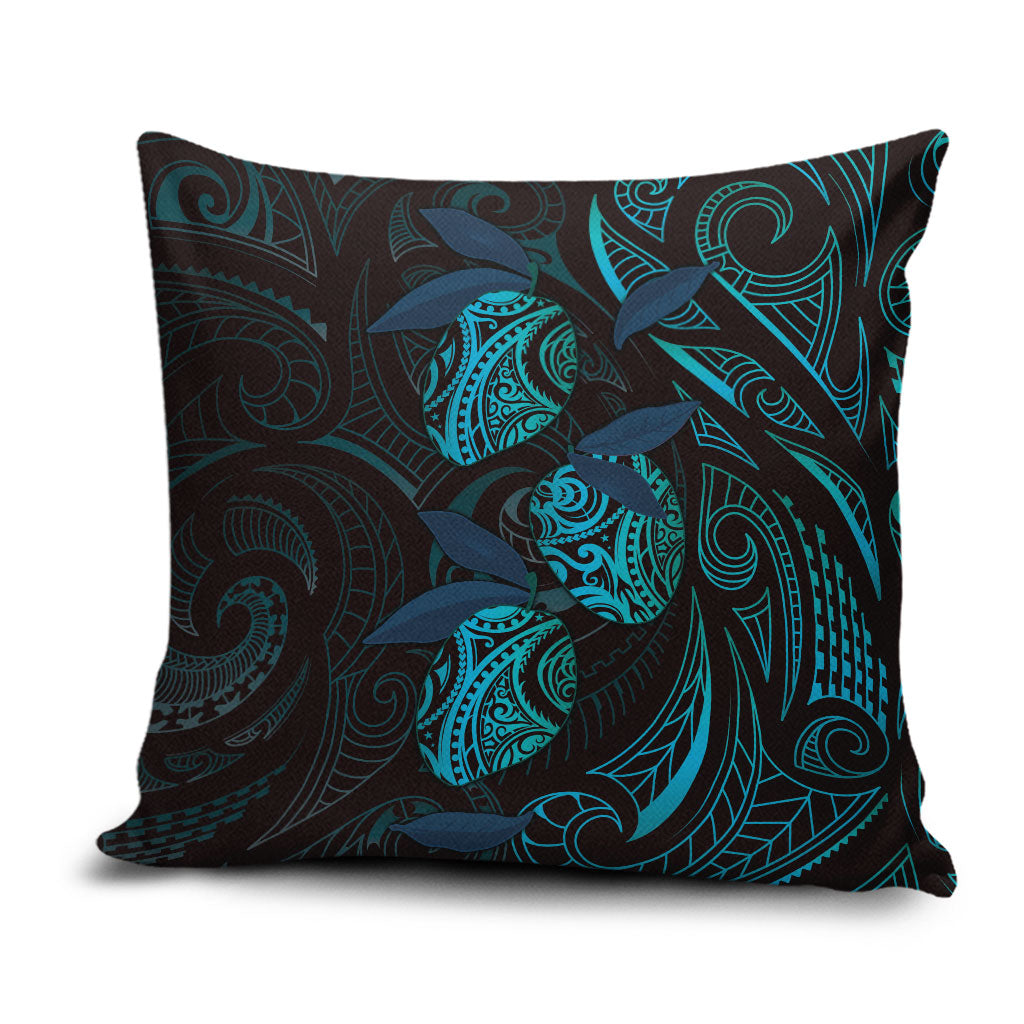 Hawaiian Mango Tribal Tattoo Pillow Cover Teal Pacific Traditional Pattern