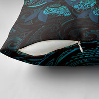 Hawaiian Mango Tribal Tattoo Pillow Cover Teal Pacific Traditional Pattern
