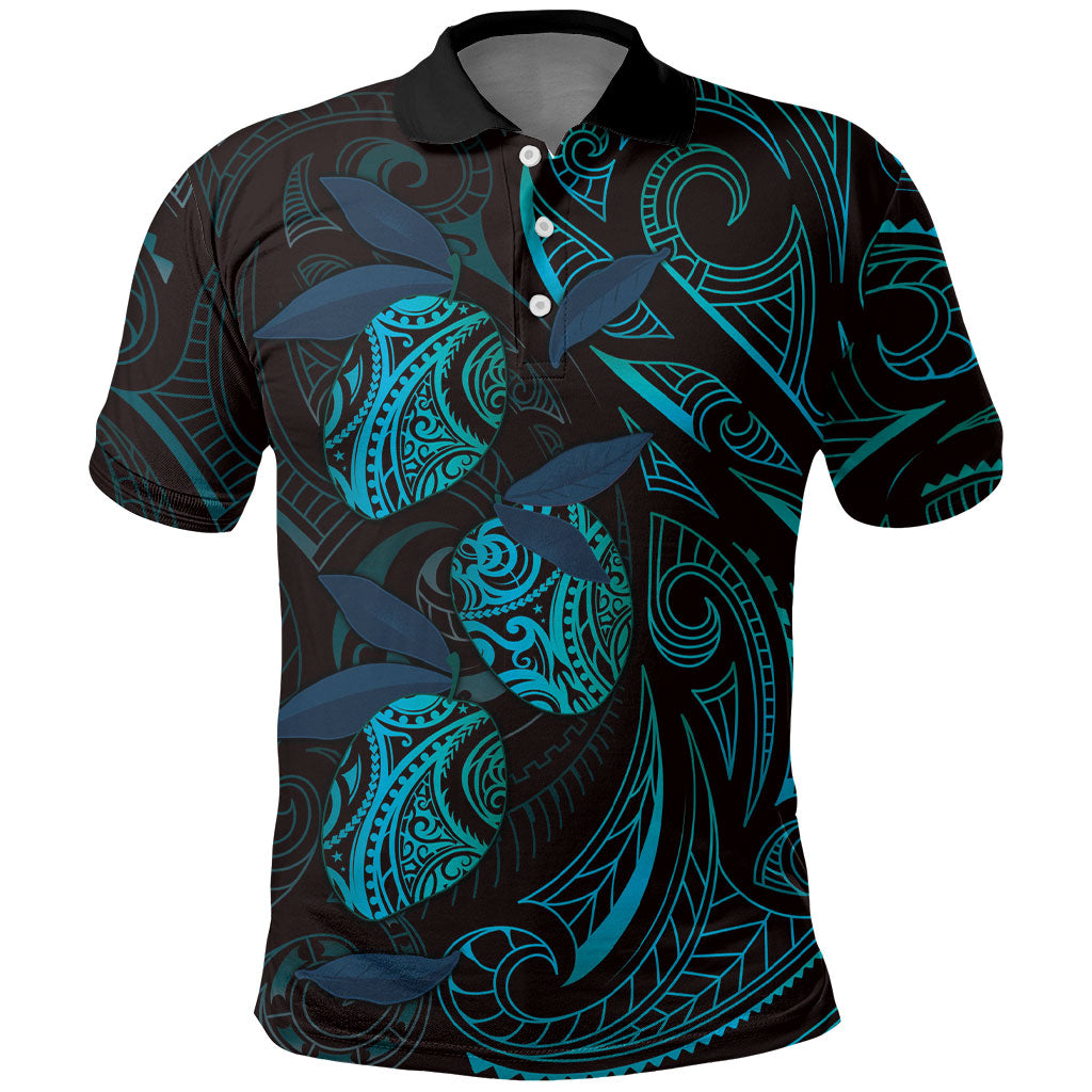 Hawaiian Mango Tribal Tattoo Polo Shirt Teal Pacific Traditional Pattern