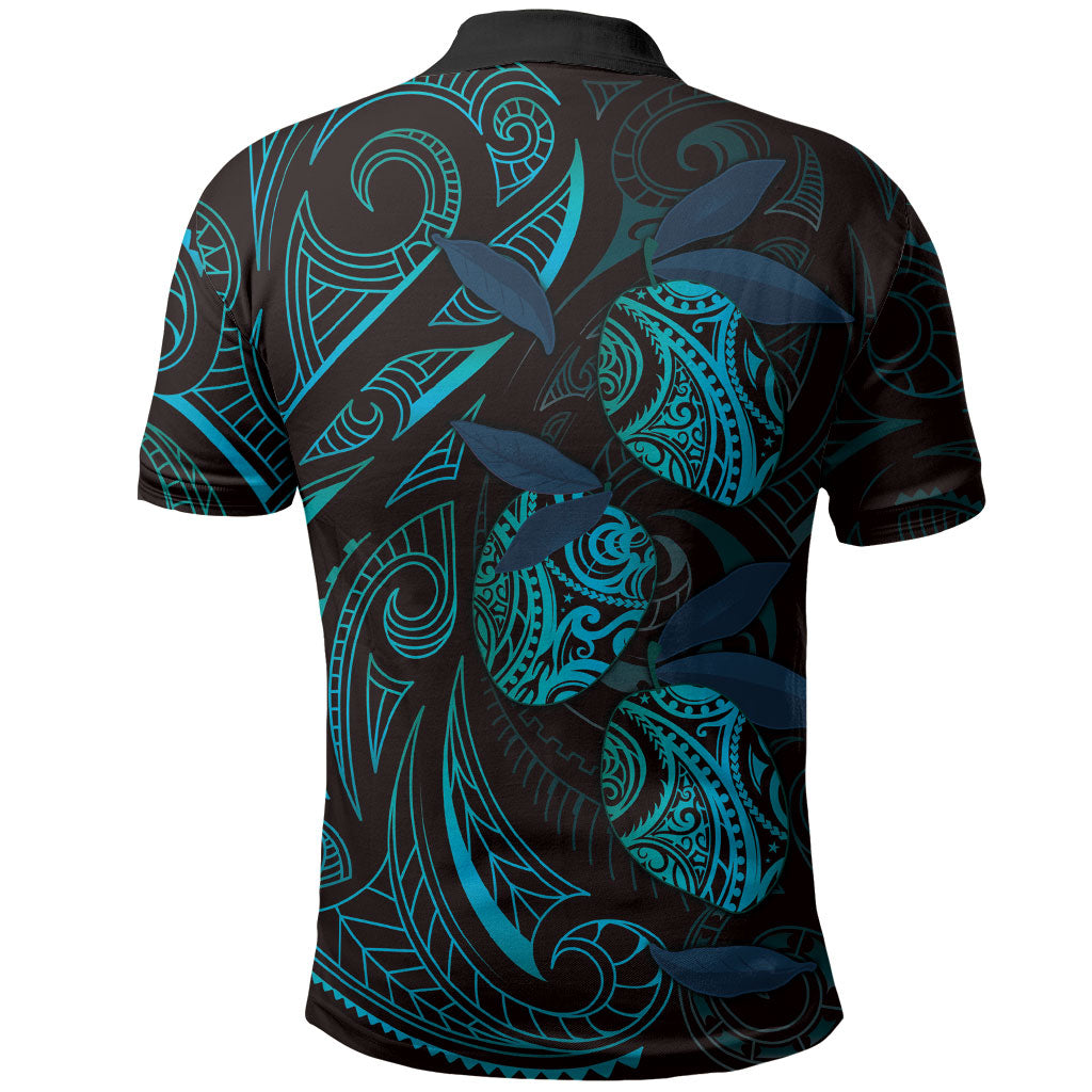 Hawaiian Mango Tribal Tattoo Polo Shirt Teal Pacific Traditional Pattern