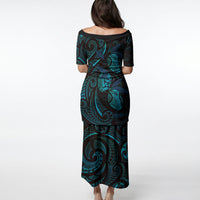 Hawaiian Mango Tribal Tattoo Puletasi Teal Pacific Traditional Pattern