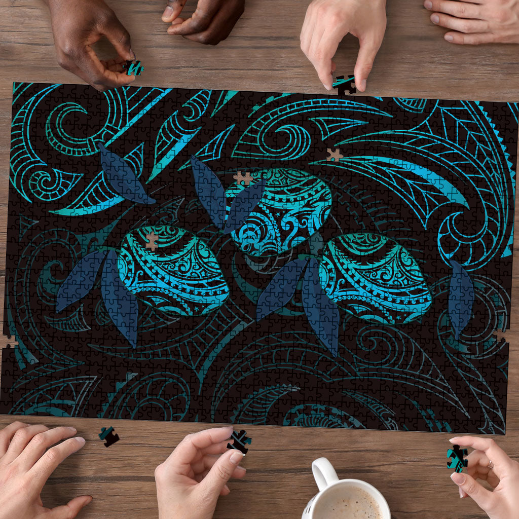 Hawaiian Mango Tribal Tattoo Puzzle Teal Pacific Traditional Pattern