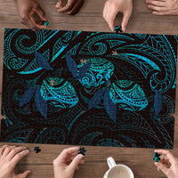 Hawaiian Mango Tribal Tattoo Puzzle Teal Pacific Traditional Pattern