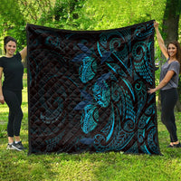 Hawaiian Mango Tribal Tattoo Quilt Teal Pacific Traditional Pattern