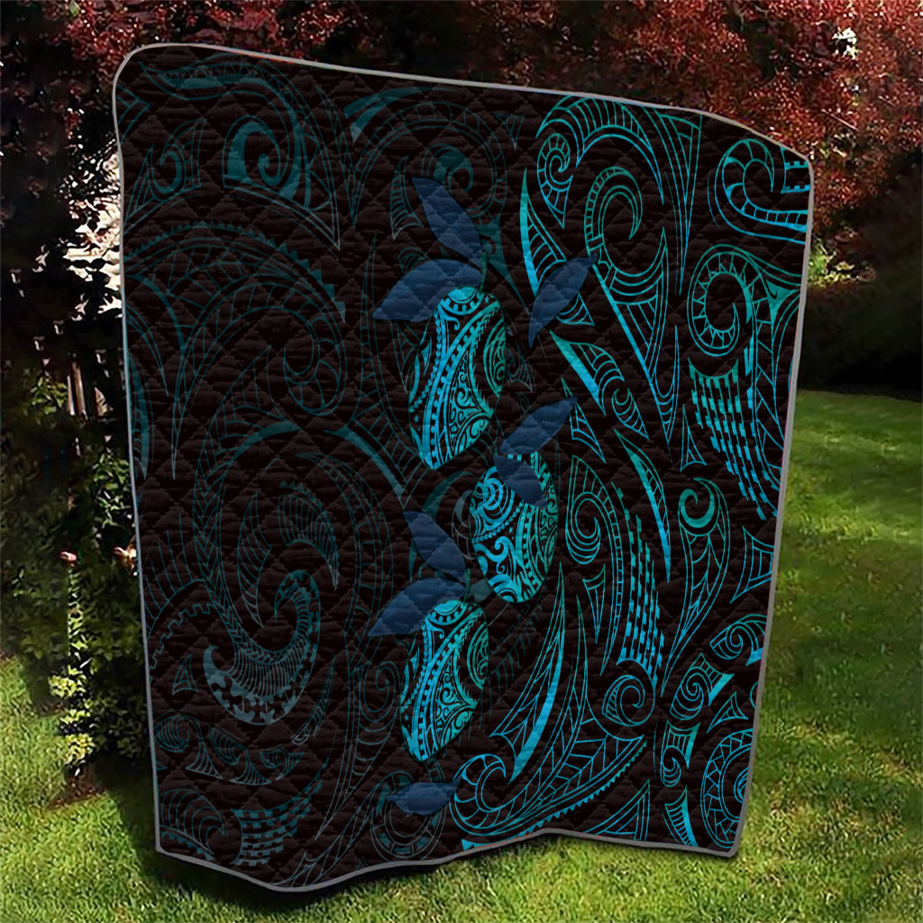 Hawaiian Mango Tribal Tattoo Quilt Teal Pacific Traditional Pattern