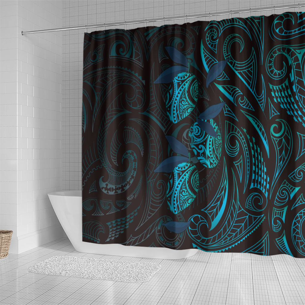 Hawaiian Mango Tribal Tattoo Shower Curtain Teal Pacific Traditional Pattern