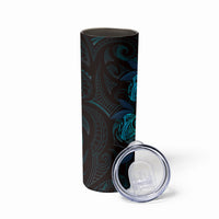 Hawaiian Mango Tribal Tattoo Skinny Tumbler Teal Pacific Traditional Pattern