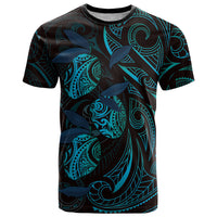 Hawaiian Mango Tribal Tattoo T Shirt Teal Pacific Traditional Pattern