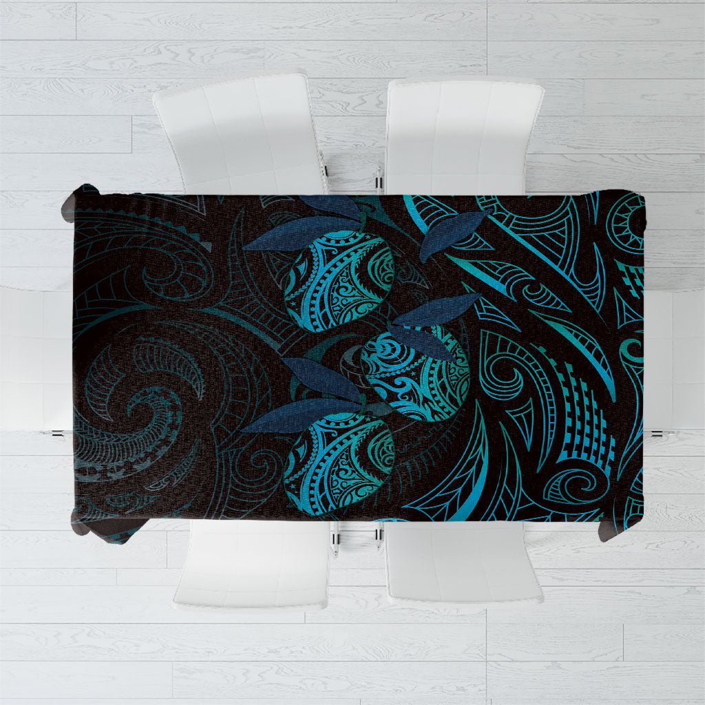 Hawaiian Mango Tribal Tattoo Tablecloth Teal Pacific Traditional Pattern