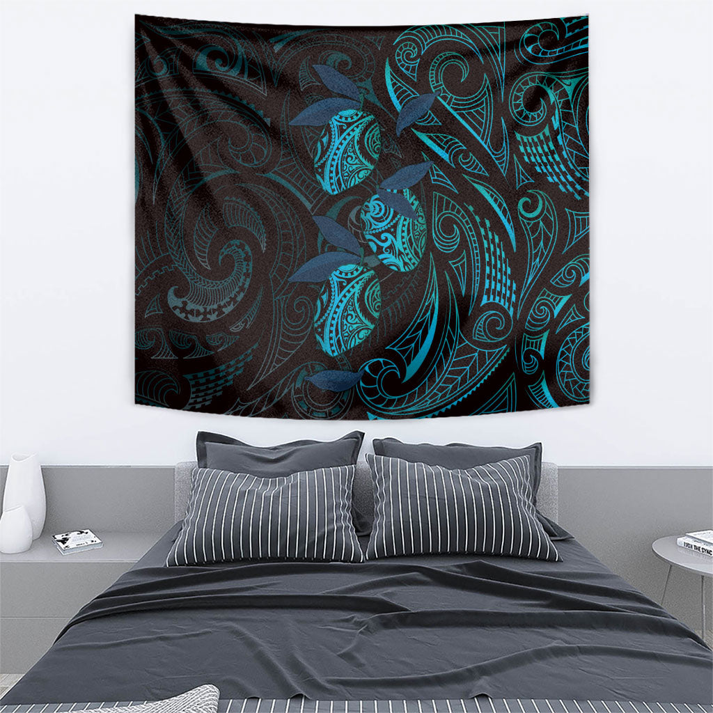 Hawaiian Mango Tribal Tattoo Tapestry Teal Pacific Traditional Pattern