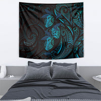 Hawaiian Mango Tribal Tattoo Tapestry Teal Pacific Traditional Pattern