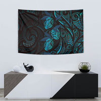 Hawaiian Mango Tribal Tattoo Tapestry Teal Pacific Traditional Pattern