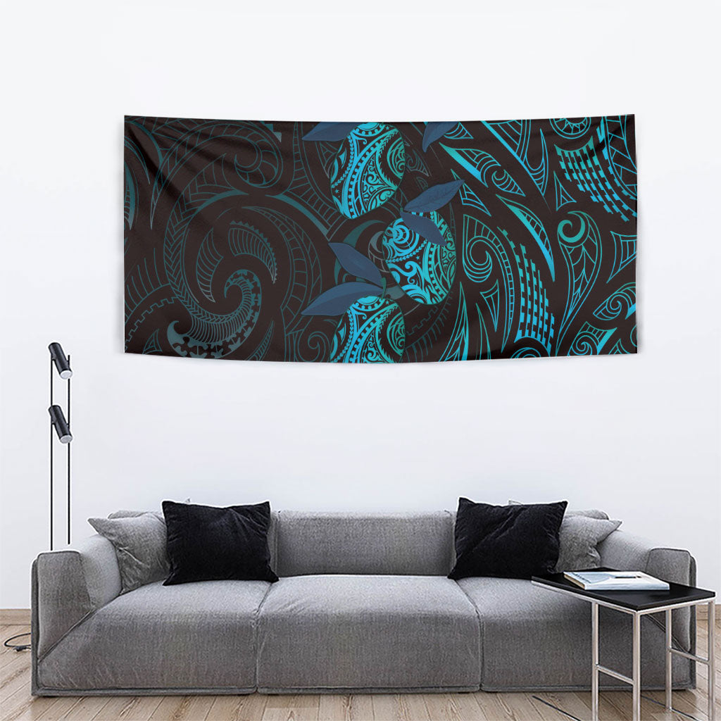 Hawaiian Mango Tribal Tattoo Tapestry Teal Pacific Traditional Pattern
