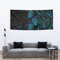 Hawaiian Mango Tribal Tattoo Tapestry Teal Pacific Traditional Pattern