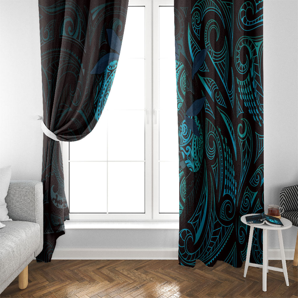 Hawaiian Mango Tribal Tattoo Window Curtain Teal Pacific Traditional Pattern