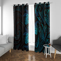 Hawaiian Mango Tribal Tattoo Window Curtain Teal Pacific Traditional Pattern