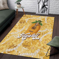 Hawaiian Mango Ukulele Area Rug Retro Yellow Hibiscus Pikake Lei
