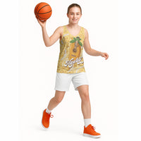 Hawaiian Mango Ukulele Basketball Jersey Retro Yellow Hibiscus Pikake Lei