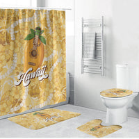 Hawaiian Mango Ukulele Bathroom Set Retro Yellow Hibiscus Pikake Lei