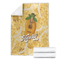 Hawaiian Mango Ukulele Blanket Retro Yellow Hibiscus Pikake Lei