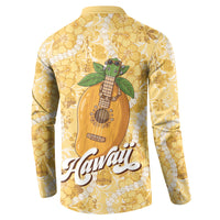 Hawaiian Mango Ukulele Button Sweatshirt Retro Yellow Hibiscus Pikake Lei