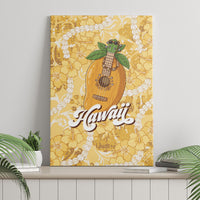 Hawaiian Mango Ukulele Canvas Wall Art Retro Yellow Hibiscus Pikake Lei