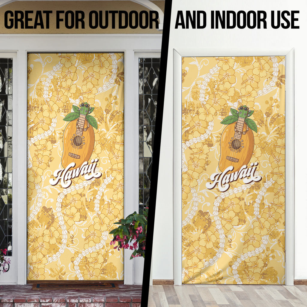 Hawaiian Mango Ukulele Door Cover Retro Yellow Hibiscus Pikake Lei