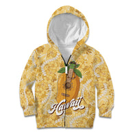 Hawaiian Mango Ukulele Kid Hoodie Retro Yellow Hibiscus Pikake Lei