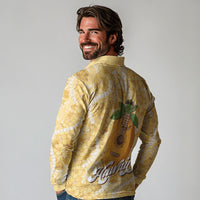 Hawaiian Mango Ukulele Long Sleeve Polo Shirt Retro Yellow Hibiscus Pikake Lei