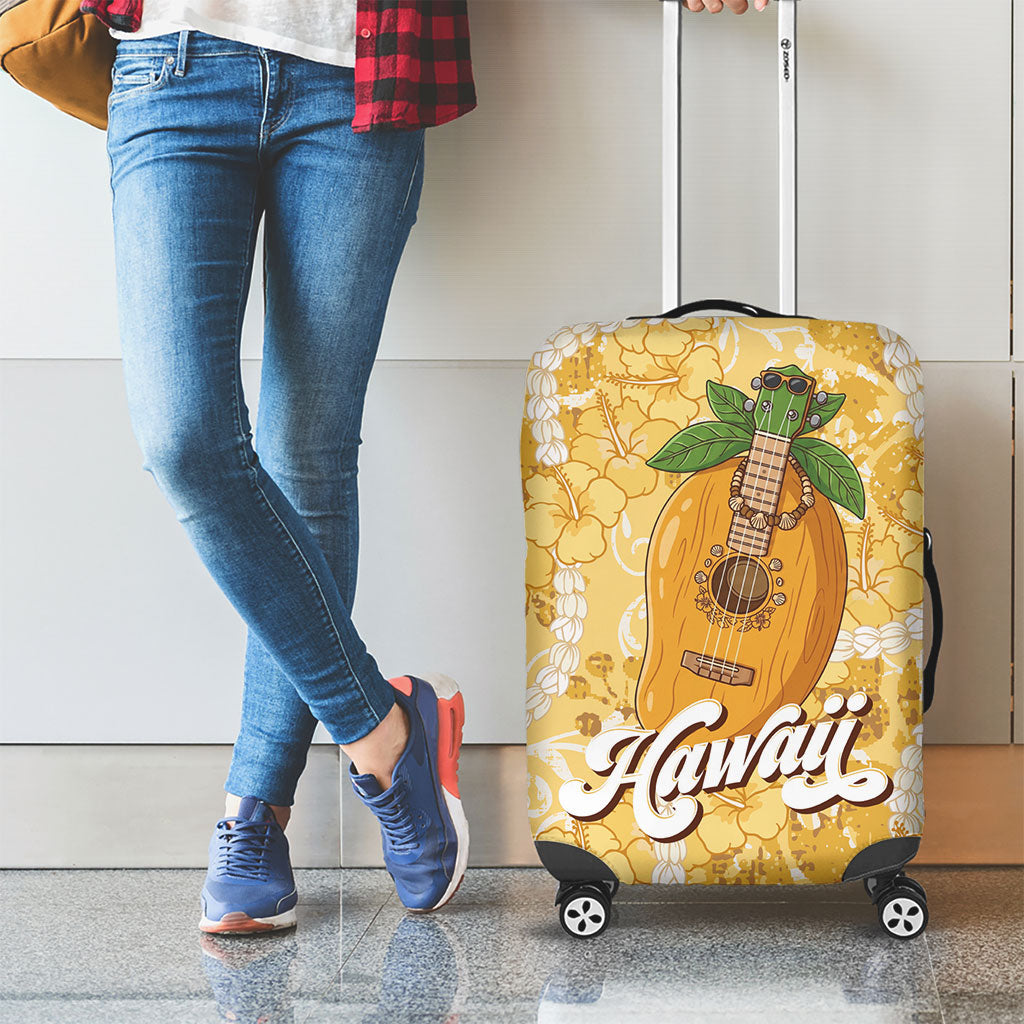 Hawaiian Mango Ukulele Luggage Cover Retro Yellow Hibiscus Pikake Lei