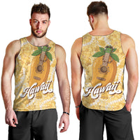 Hawaiian Mango Ukulele Men Tank Top Retro Yellow Hibiscus Pikake Lei